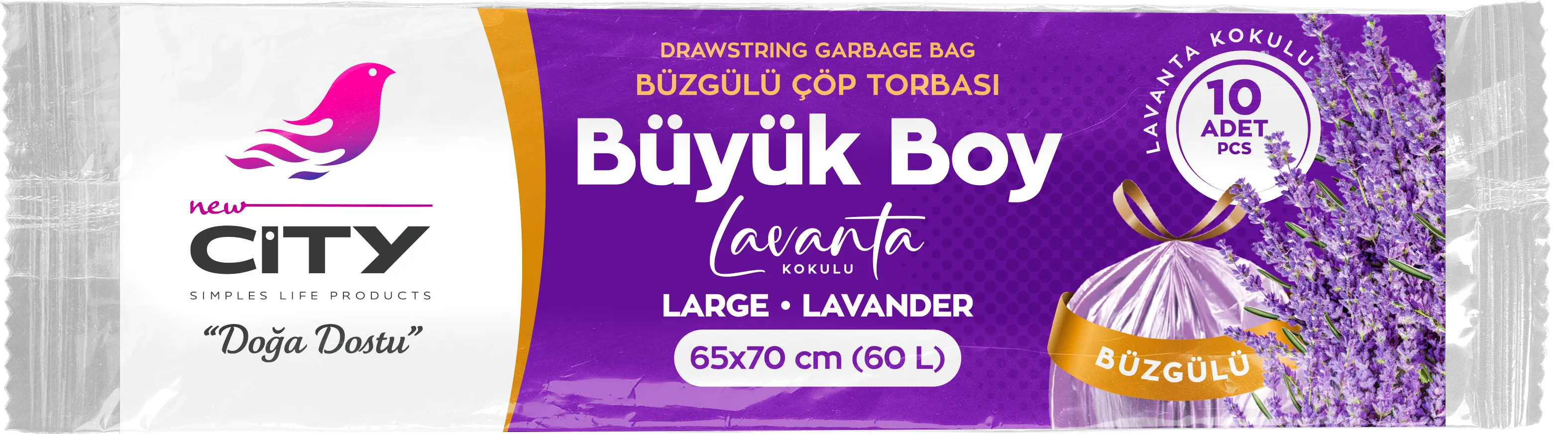 كيس نفايات 60 لتر معطر لافندر 10 قطع كبير (65×70)