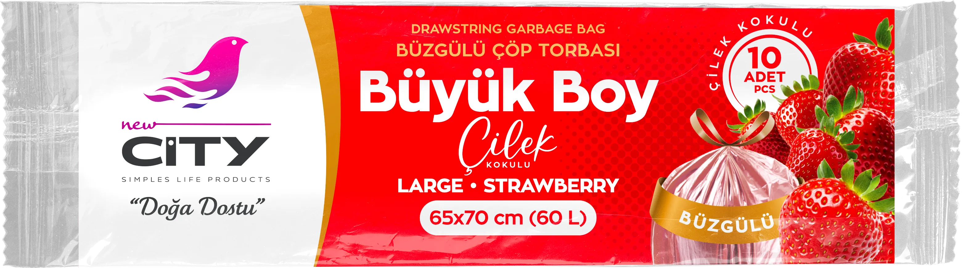 كيس نفايات 60 لتر معطر فراولة 10 قطع كبير (65×70)