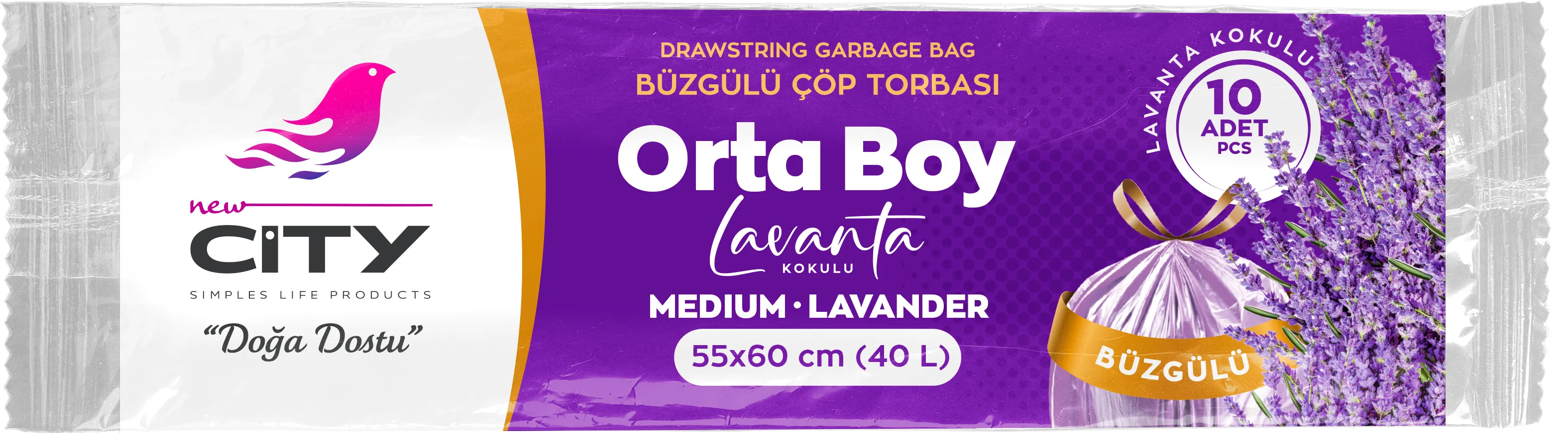 كيس نفايات 40 لتر معطر لافندر 10 قطع متوسط (55×60)